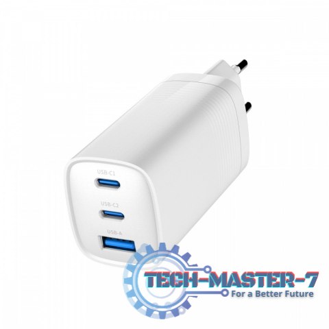 Ładowarka PowerDelivery 1xA 2xC GaN 65W Biała Ładowarka PowerDelivery 1xA 2xC GaN 65W Biała