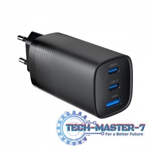 Ładowarka PowerDelivery 1xA 2xC GaN 65W Czarna Ładowarka PowerDelivery 1xA 2xC GaN 65W Czarna