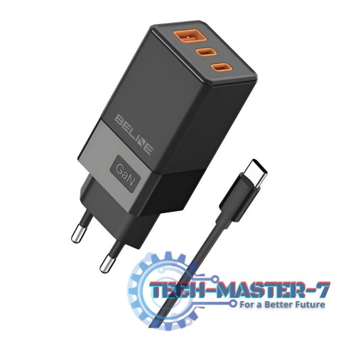 Ładowarka sieciowa 65W GaN 2xUSB-C + USB-A +Kabel USB-C Czarna Ładowarka sieciowa 65W GaN 2xUSB-C + USB-A +Kabel USB-C Czarna