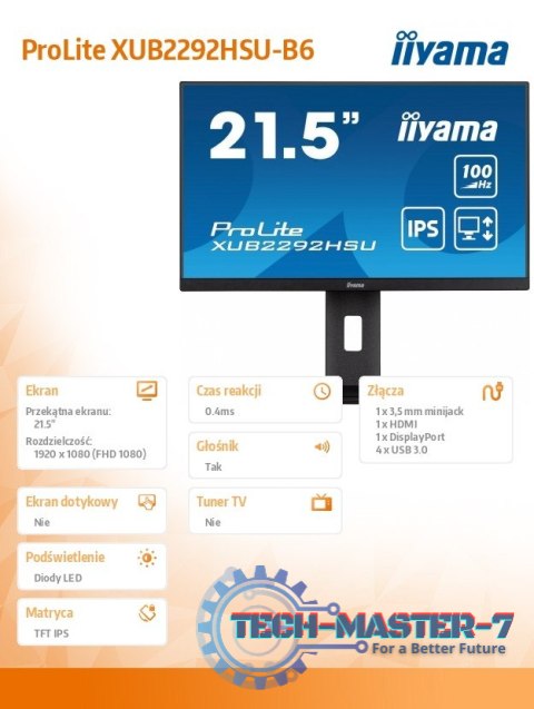 Monitor 21.5 cala XUB2292HSU-B6 IPS,100Hz,FreeSync,PIVOT,0.4ms,HDMI, DP,4xUSB(3.2),2x2W,HAS(150mm) Monitor 21.5 cala XUB2292HSU-B6 IPS,100Hz,FreeSync,PIVOT,0.4ms,HDMI, DP,4xUSB(3.2),2x2W,HAS(150mm)