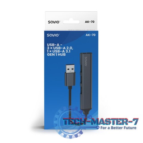 Hub 4 porty USB-A - 3 x USB-A 2.0, 1 x USB-A 3.0, 5 Gbps, Aluminium, AK-70 Hub 4 porty USB-A - 3 x USB-A 2.0, 1 x USB-A 3.0, 5 Gbps, Aluminium, AK-70