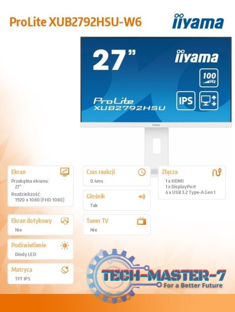 Monitor 27 cali ProLite XUB2792HSU-W6 IPS,HDMI,DP,100Hz,SLIM,4xUSB3.2,PIVOT, HAS(150mm),2x2W Monitor 27 cali ProLite XUB2792HSU-W6 IPS,HDMI,DP,100Hz,SLIM,4xUSB3.2,PIVOT, HAS(150mm),2x2W