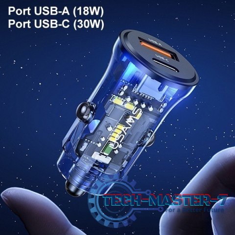 Ładowarka samochodowa 30W 1xUSB + 1xUSB-C Fast Charge Ładowarka samochodowa 30W 1xUSB + 1xUSB-C Fast Charge
