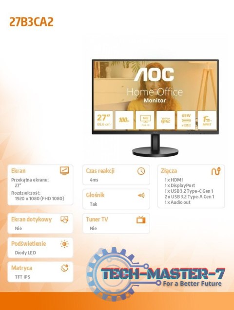 Monitor 27B3CA2 27 cali IPS 100Hz HDMI DP USB-C Monitor 27B3CA2 27 cali IPS 100Hz HDMI DP USB-C