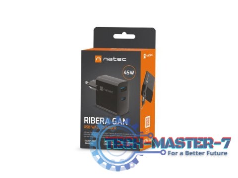 Ładowarka sieciowa Ribera GAN 1X USB-A + 1X USB-C 45W Czarna Ładowarka sieciowa Ribera GAN 1X USB-A + 1X USB-C 45W Czarna