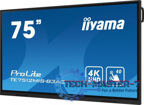 Monitor 75 cali ProLite TE7512MIS-B3AG,INFRARED,40pkt,IPS,4K, 24/7, 7H, WiFi,VGA, HDMI, USB-c, Bluetooth,metal,8ms, vesa, głośni Monitor 75 cali ProLite TE7512MIS-B3AG,INFRARED,40pkt,IPS,4K, 24/7, 7H, WiFi,VGA, HDMI, USB-c, Bluetooth,metal,8ms, vesa, głośni