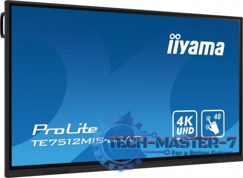 Monitor 75 cali ProLite TE7512MIS-B3AG,INFRARED,40pkt,IPS,4K, 24/7, 7H, WiFi,VGA, HDMI, USB-c, Bluetooth,metal,8ms, vesa, głośni Monitor 75 cali ProLite TE7512MIS-B3AG,INFRARED,40pkt,IPS,4K, 24/7, 7H, WiFi,VGA, HDMI, USB-c, Bluetooth,metal,8ms, vesa, głośni