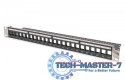 Panel krosowy (patch panel) modularny 19" 24 porty pod moduły keystone, 1U, ekranowany, prowadnica kabli, wymienne pola opisowe 