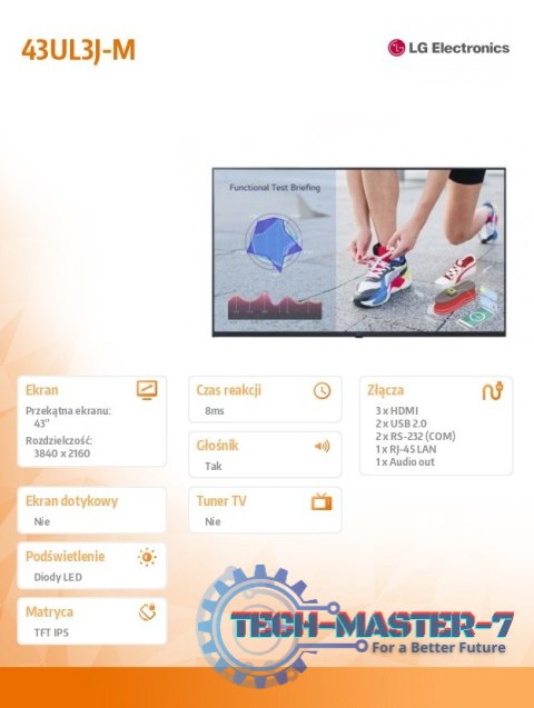 Monitor wielkoformatowy 43UL3J-M 43 cale UHD IPS 16/7 300cd/m2 Monitor wielkoformatowy 43UL3J-M 43 cale UHD IPS 16/7 300cd/m2