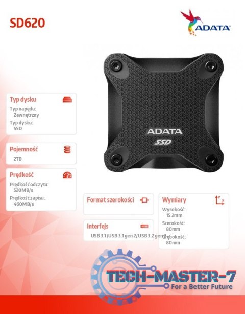Zewnętrzny dysk SSD SD620 2TB U3.2A 520/460 MB/s Black Zewnętrzny dysk SSD SD620 2TB U3.2A 520/460 MB/s Black